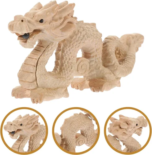 Vista 7 de ABOOFAN Estatua de madera china Feng Shui tallada de madera natural estatua de dragón escultura estatua de dragón buena suerte 2024 año año nuevo