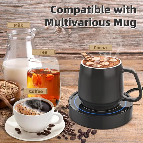 Vista 6 de Calentador de café con juego de tazas, calentador eléctrico de tazas para escritorio, oficina, uso doméstico, calentador de velas con interruptor