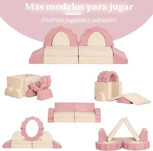 Vista 4 de LOAOL Sofá de Juego para Niños 10 Piezas, Sofá de Juego Modular para Niños, Sofá de Espuma Multifuncional para Niños Pequeños, Sofá de Juego