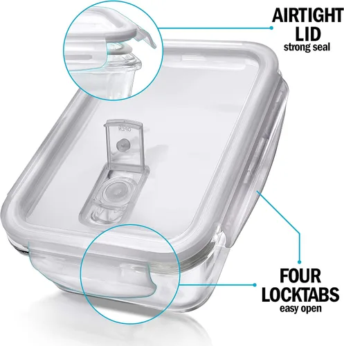 Vista 5 de Igluu Recipientes de vidrio para preparación de comidas con tapas de ventilación (paquete de 5) – 28 onzas (+Extra Lid) – Airtight & BPA-Free