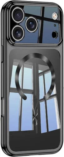 Vista 8 de Funda magnética para iPhone 17 Pro Max /17 Pro/Air/17, cubierta trasera de disipación de calor transparente ultra delgada, bisel galvanizado Plateado