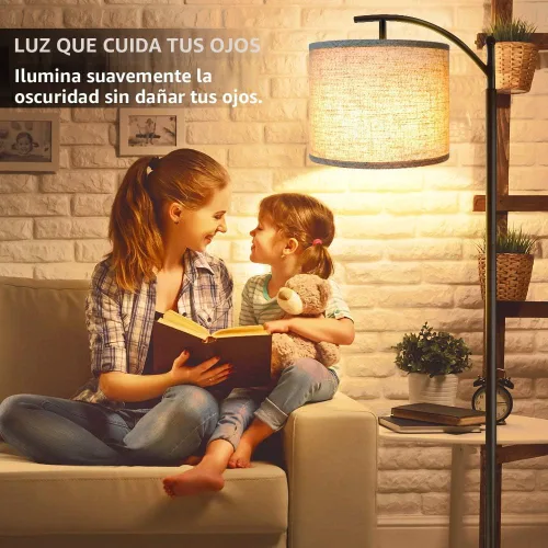 Vista 6 de Rottogoon - Lámpara de pie para sala de estar, lámpara de pie LED con 2 pantallas para dormitorio, incluye bombilla LED de 9 W - Negro Sombra