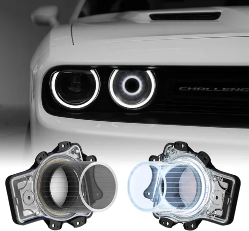 Vista 7 de Bombillas de faro LED LitMiRaCle para Dodge Challenger, ensamblaje de inserciones de aire para faros LED compatibles con Dodge Challenger 2015-2020