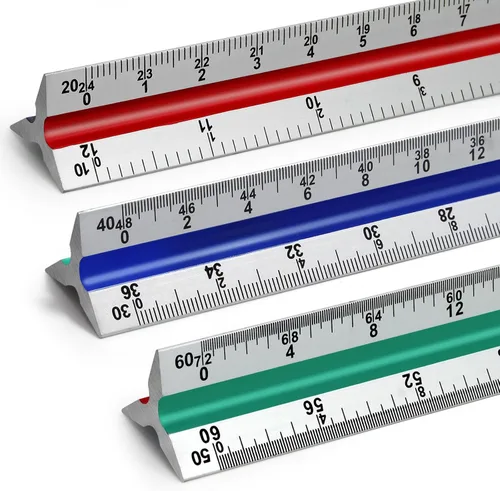 Vista 10 de Regla de escala para ingenieros de 12 pulgadas, regla triangular de ingeniería de aluminio sólido con grabado láser, herramienta de dibujo