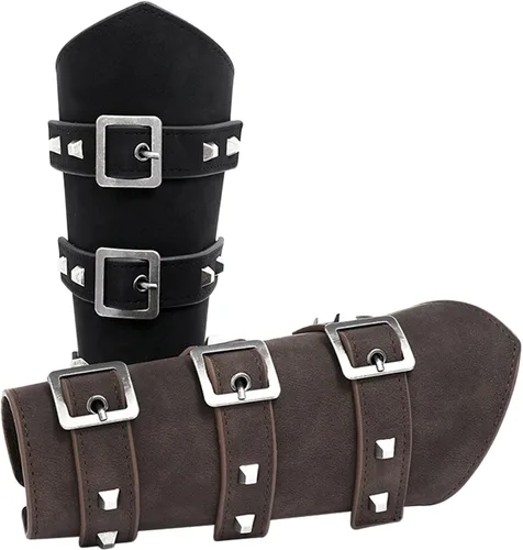 Vista 4 de 1 brazalete de armadura de piel sintética, unisex, medieval, guanteletes para hombres y mujeres, disfraz de cosplay, talla única