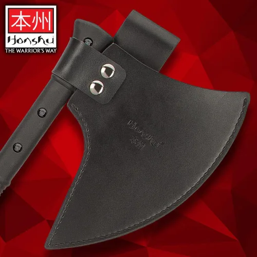 Vista 3 de HONSHU Karito - Hacha de batalla con funda de cuero, hoja de acero inoxidable 7Cr13, mango de nailon moldeado por inyección resistente a