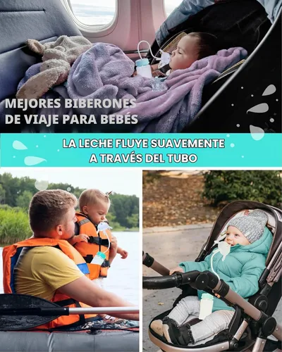 Vista 7 de Biberón anti cólico con pajilla, válvula de pezón integrada y orificio de Verde