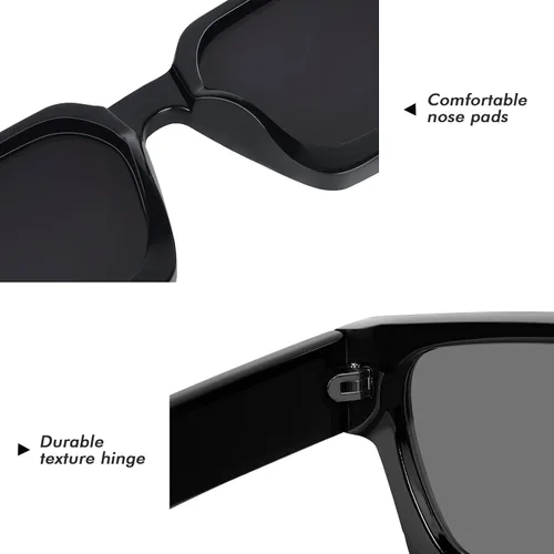 Vista 8 de Rtuerfik Lentes de sol de montura gruesa, estilo vintage, cuadrados, para mujeres y hombres, lentes de sol gruesos de moda, tonos negros de moda