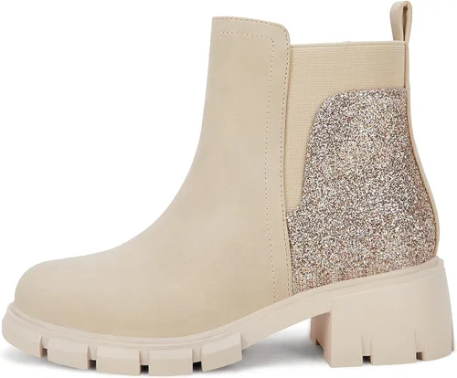 Vista 2 de Ermonn Botines Chelsea con purpurina lateral para niñas, antideslizantes, a la moda, para exteriores, para niños pequeñosniños grandes