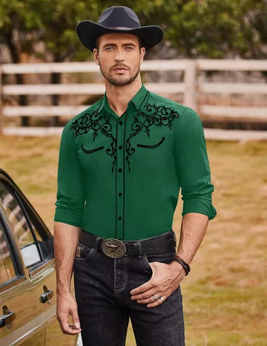 Vista 2 de Coofandy Camisa de hombre de manga larga ajustada con bordado casual de botón