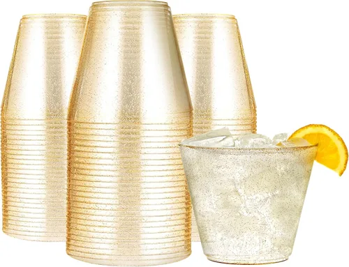 Vista 9 de R-kay Vasos de plástico transparente de 9 onzas para fiestas, paquete de 100 vasos transparentes, vasos desechables resistentes, copas de vino