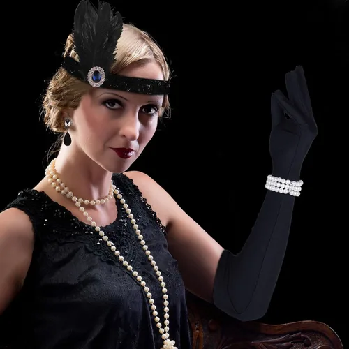 Vista 6 de FEPITO Juego de accesorios Great Gatsby de los años 20 para mujer, diadema con solapa