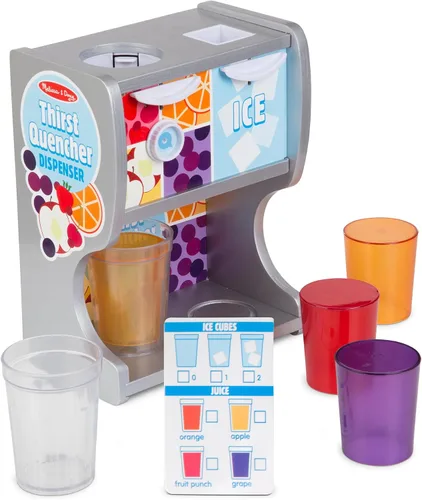 Vista 5 de Melissa & Doug - Dispensador de bebidas de madera con tazas, inserciones de jugo, cubitos de hielo (10 unidades)