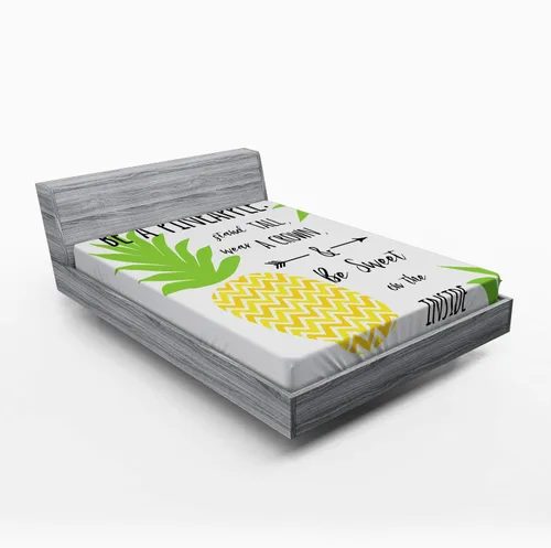 Vista 6 de Ambesonne Beach Saying 2 Pack Fitted Sheet, Be a Pineapple Phrase, Bed Cover All-Round Elastic Deep Pockets 2 Pieces, Package Contains 2 Full
