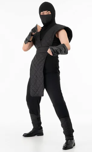 Vista 2 de Miccostumes Disfraz de Halloween Shotokan Ninja Black Fighter para hombre