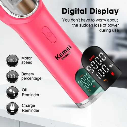 Vista 5 de KEMEI KM-8502 - Juego de cortapelos y recortadora de pelo profesional inalámbrica para hombres, kit de corte de pelo eléctrico de peluquería de 9000