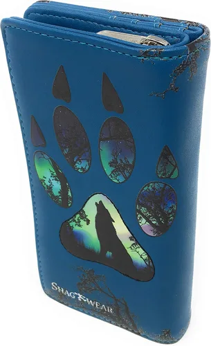 Vista 2 de Shag Wear Wolf Paw - Cartera grande con estampado de animales para mujeres y adolescentes, piel sintética vegana de 7 pulgadas, color azul, Azul