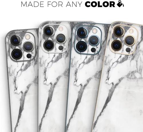 Vista 8 de DesignSkinz Kit de calcomanías de cuerpo completo compatible con iPhone 15 Plus, superficie de mármol blanco y gris V3