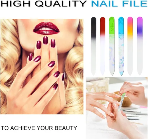 Vista 4 de 6 Pack de Limas de Uñas de Cristal con Estuche, Juego de Limas de Uñas para Dedos, Limas de Uñas de Doble Cara, Cuidado Profesional de Manicura