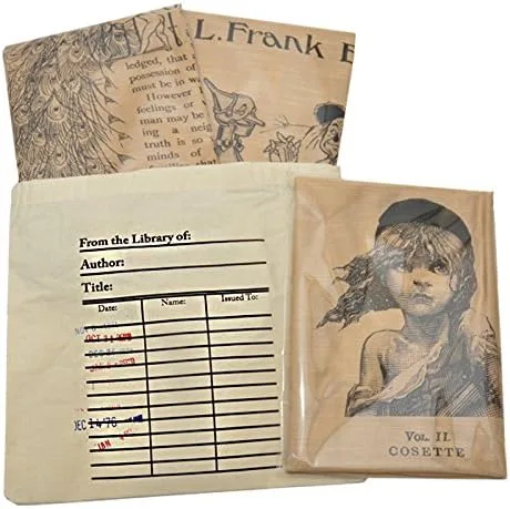 Vista 5 de Universal Zone Bolsa para tarjetas de biblioteca. Tarjetero con sellos de vencimiento de día. Bolsa para libros, Beige