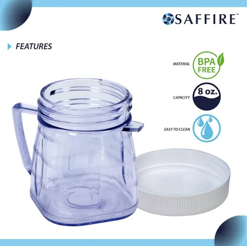 Vista 4 de Saffire - Mini tarro de plástico de repuesto para 1 taza, se adapta a la mayoría de licuadoras Oster (2 piezas)