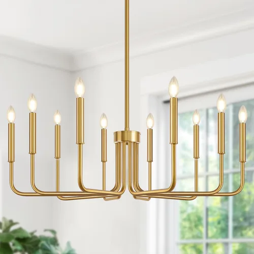 Vista 14 de Lynnoland - Candelabros de 6 luces de granja para comedor, accesorios de iluminación colgantes, lámparas industriales modernas para dormitorio Negro