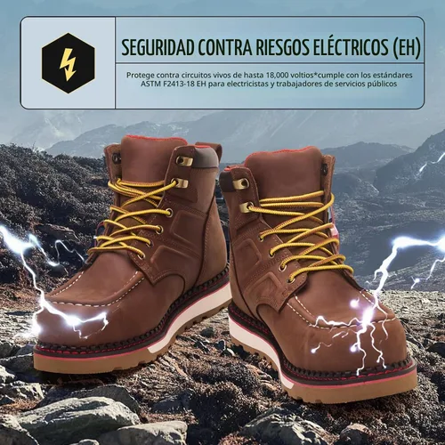 Vista 5 de MWORK Welted Blunt Botas de trabajo impermeables con punta de mocasín de 6 pulgadas, punta de compensación, a prueba de pinchazos, suela de cuña