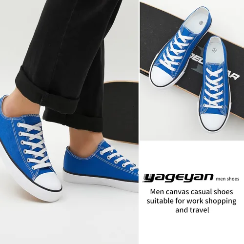 Vista 5 de yageyan Zapatos bajos de lona para hombre Zapatillas casuales clásicas Zapatos de moda en blanco y negro