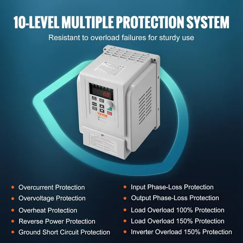 Vista 4 de VEVOR VFD 3HP, 2.2KW, 10A, Entrada 1 Fase 220V-240V a Salida 3 Fases 220V-240V Unidad de Frecuencia Variable, VFD 0-400Hz para Control de Velocidad