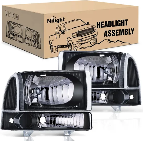 Vista 28 de Nilight - Conjunto de faros delanteros compatible con Ford F-150 Expedition 1997 1998 1999 2000 2001 2002 2003, carcasa negra, reflector ámbar