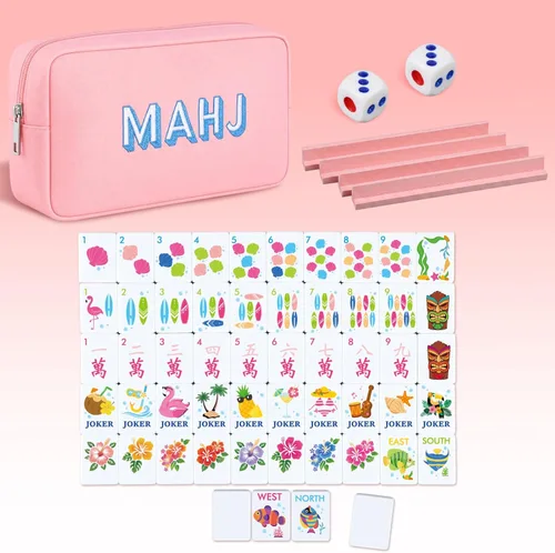 Vista 15 de Soulchen Mini juego de azulejos Mahjong americanos para viajes, viajes