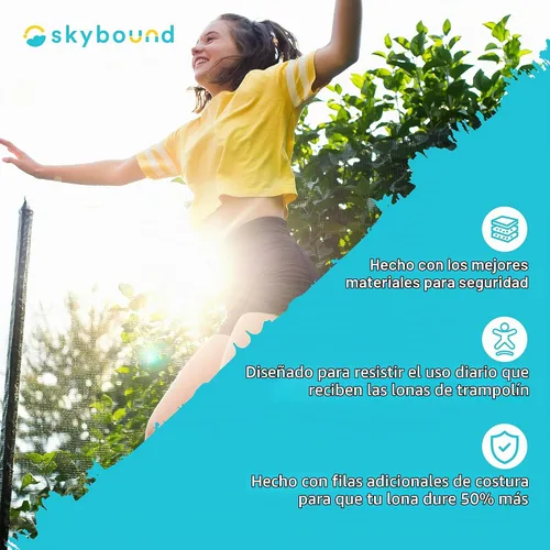 Vista 2 de SkyBound Tapete de repuesto para cama elástica para cama elástica, se adapta a marcos de 15 pies con herramienta de resorte y anillos en V