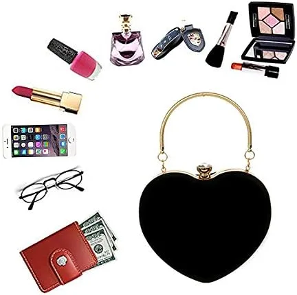 Vista 5 de Goclothod Bolso de mano con forma de corazón para mujer, bolso de hombro de terciopelo