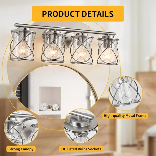 Vista 5 de mavcadonf Accesorios de Iluminación de Tocador de Baño Sobre Espejo, Lámpara de Pared Moderna de 4 Luces para Espejo, Cocina, Sala de Estar