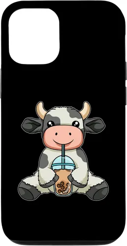 Vista 11 de iPhone 12 mini vaca beber té de burbujas lindos animales con estuche de té Boba