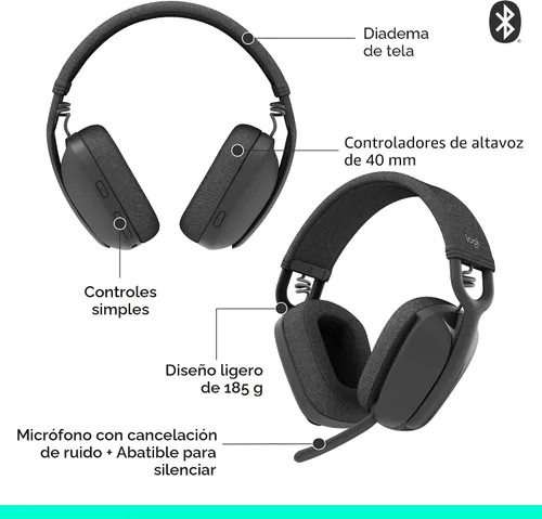 Vista 6 de Logitech Zone Vibe 100 - Auriculares inalámbricos ligeros sobre la oreja con micrófono de cancelación de ruido, auriculares Bluetooth multipunto