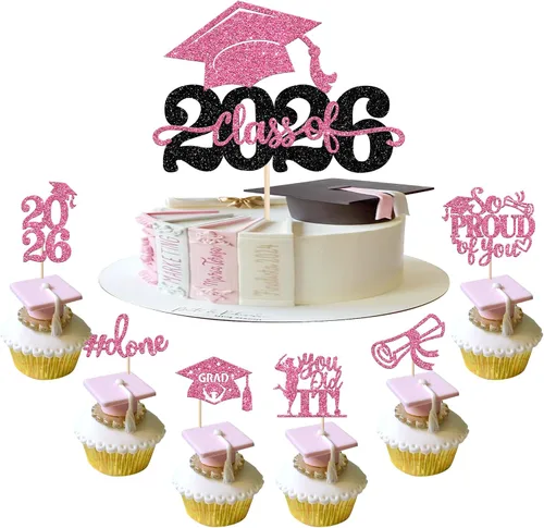 Vista 48 de Paquete de 24 adornos para cupcakes de clase de 2026 con purpurina 2026 para diploma de graduación 2026, selecciones para cupcakes para graduación