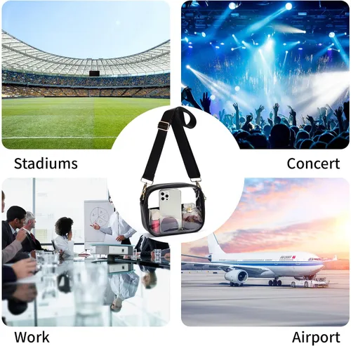 Vista 7 de Bolsa transparente aprobada para estadios, bolsa cruzada transparente con correa extraíble y ajustable para eventos deportivos de conciertos