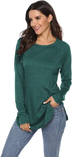 Vista 4 de Newchoice - Camiseta informal de manga larga tipo murciélago para mujer, cuello redondo, estilo básico, ajuste holgado