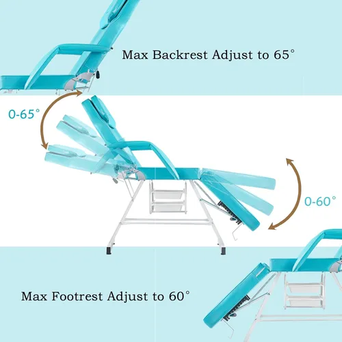 Vista 7 de Silla facial, silla de tatuaje de 73 pulgadas para cliente, mesa de masaje ajustable de 3 secciones con taburete, camas de belleza multiusos