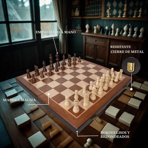 Vista 5 de BIVOMON Juego de ajedrez magnético de madera de 15 pulgadas, juego de mesa único de ajedrez con ranuras de almacenamiento de piezas de ajedrez