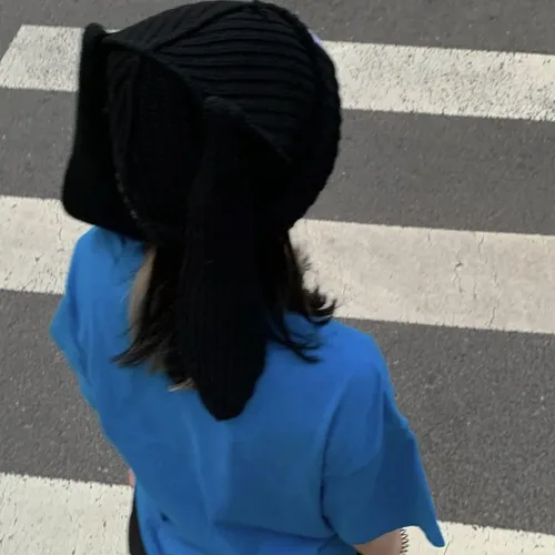 Vista 7 de Gorro de punto con orejas largas de conejo gorro de invierno esponjoso gorro de punto cálido de conejo de ganchillo para exteriores