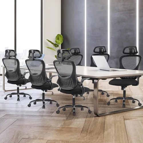 Vista 7 de Sweetcrispy Silla de escritorio para computadora de oficina, ergonómica, con respaldo alto, de malla, con ruedas y reposacabezas ajustables, cómodo