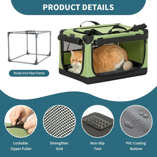 Vista 4 de Petsfit Jaula para gatos – 20 pulgadas ligera, fácil de instalar, resistente jaula portátil para perros, marco ajustable con 3 puertas de malla Verde