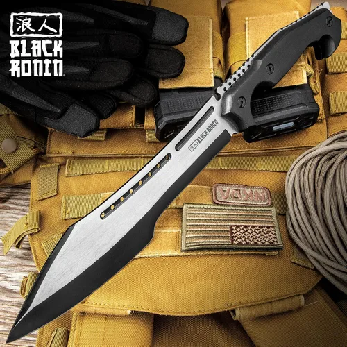 Vista 3 de Black Ronin Machete y funda Stealth Hoja de acero inoxidable de espiga completa Acabado negro y satinado Básculas ergonómicas de mango