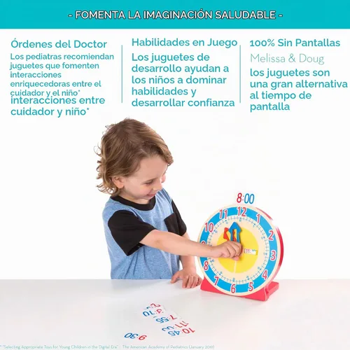 Vista 3 de Reloj de madera educativo para niños, con tarjetas reversibles de hora; juguete "Turn & Tell" de Melissa & Doug