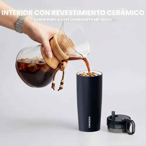 Vista 6 de KISSKIND Vaso de café helado a prueba de fugas de 20 onzas, taza aislada Espresso de medianoche