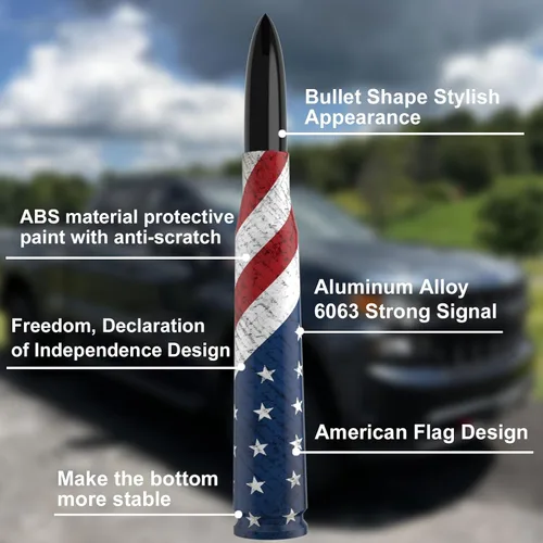 Vista 3 de Antena para Auto Camión con Tapas de Válvula de Neumático Bandera Americana Diseño Antirrobo, Reemplazo Corto Universal para Ford F150 F250 F350