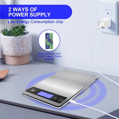 Vista 6 de Báscula de alimentos de 22 libras, báscula digital de cocina, gramos y onzas para perder peso, cocinar, hornear, precisión de 1 g/0.1 oz, recargable