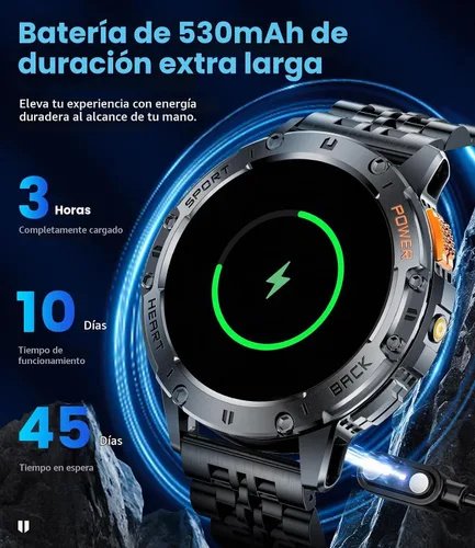 Vista 9 de LIGE - Reloj inteligente AMOLED de 1.43" para hombres con linterna, Bluetooth, llamadas, más de 100 modos deportivos, 530mAh, resistente al agua